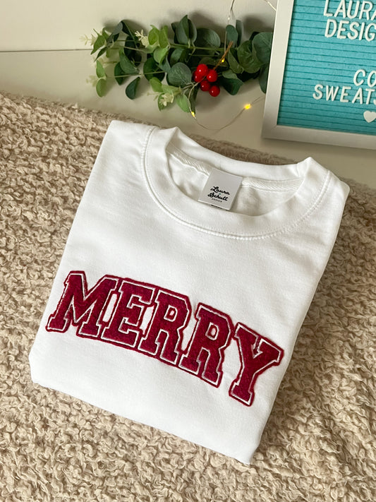 Fluffy Merry Christmas Varsity Sweatshirt