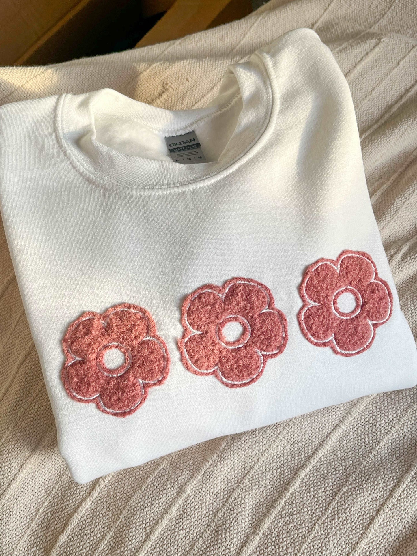 Pink Fluffy Floral Applique Sweatshirt