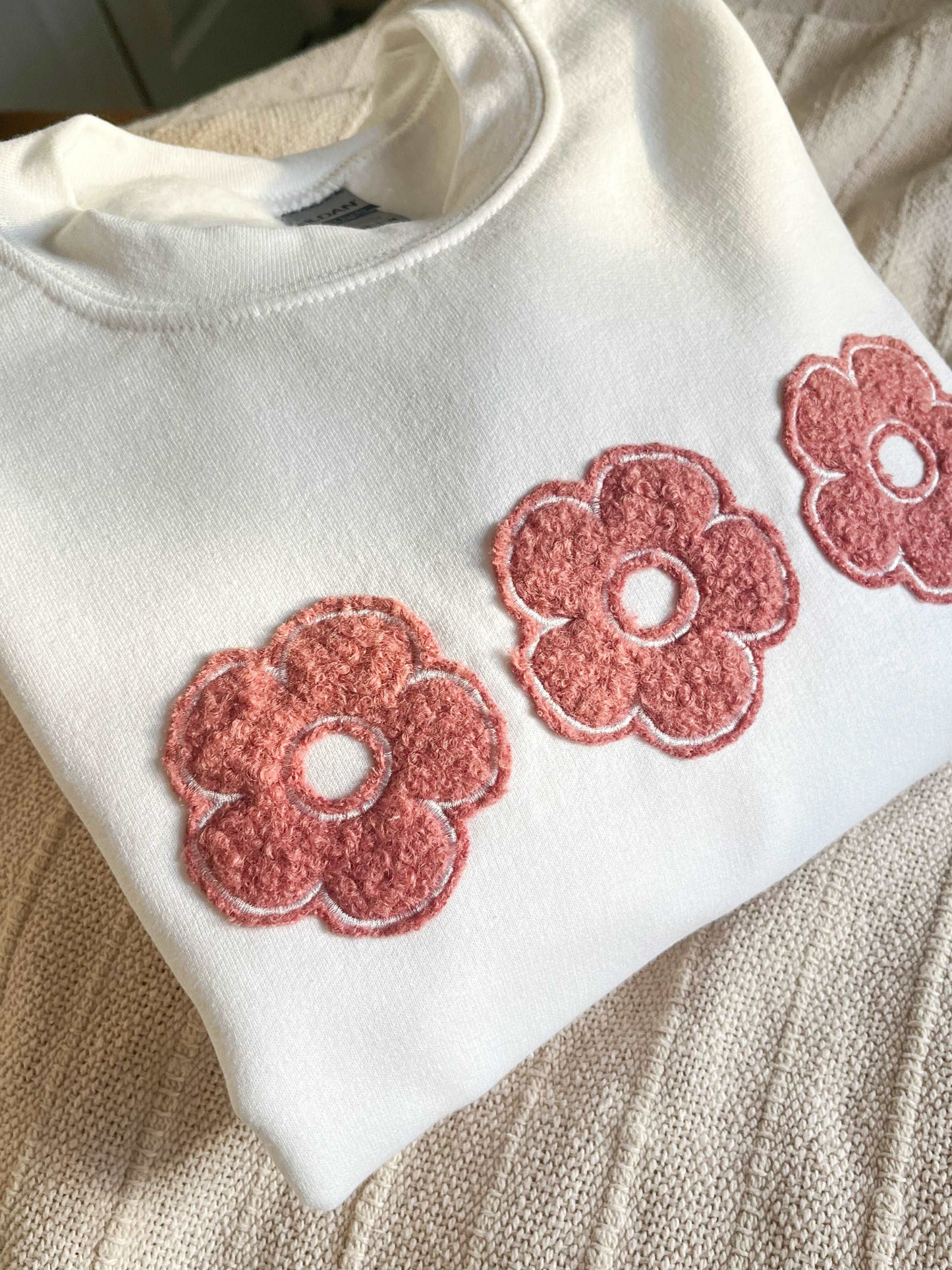 Pink Fluffy Floral Applique Sweatshirt